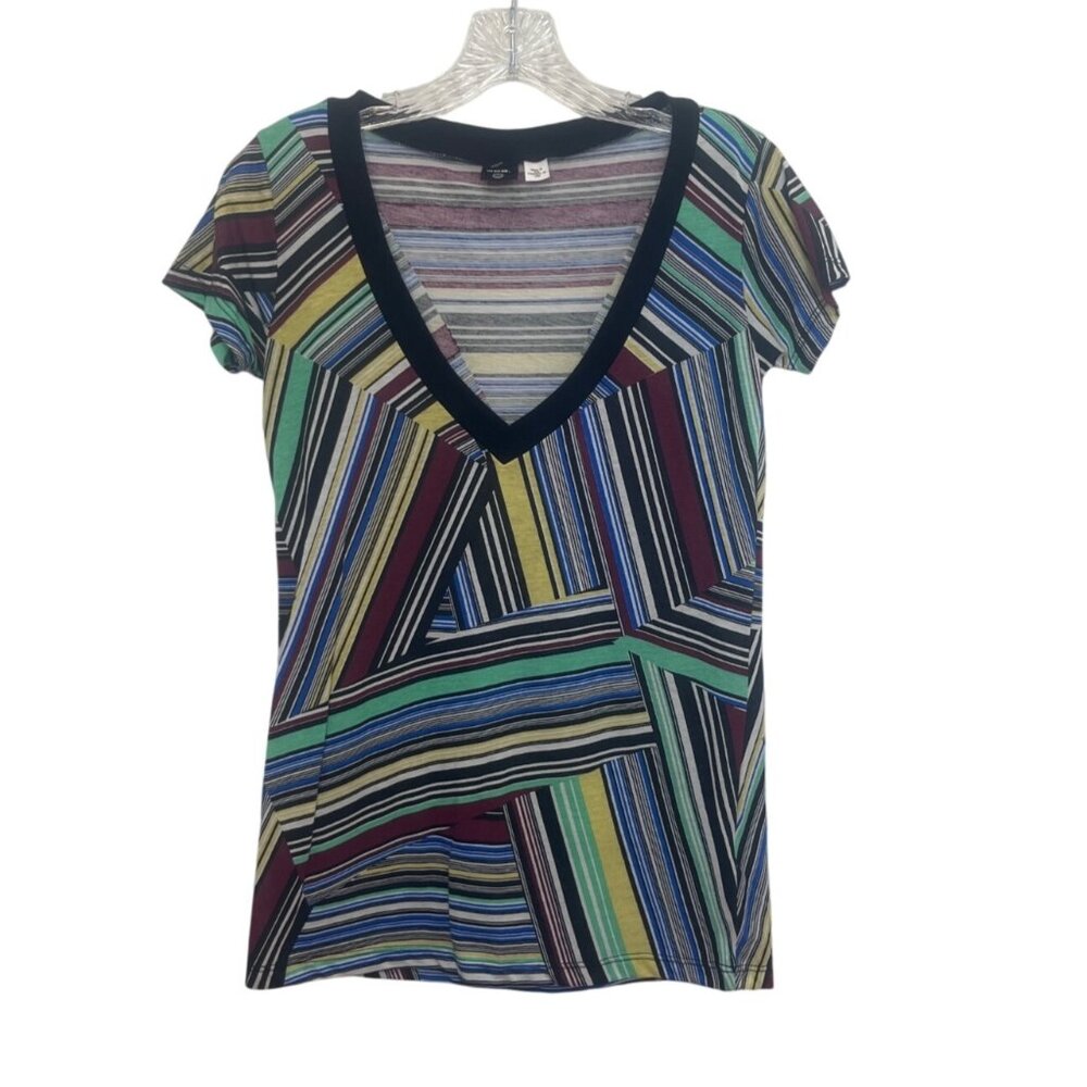BDG Striped Vneck Short Sleeve Shirt Womens Medium Multi-Color New WOT